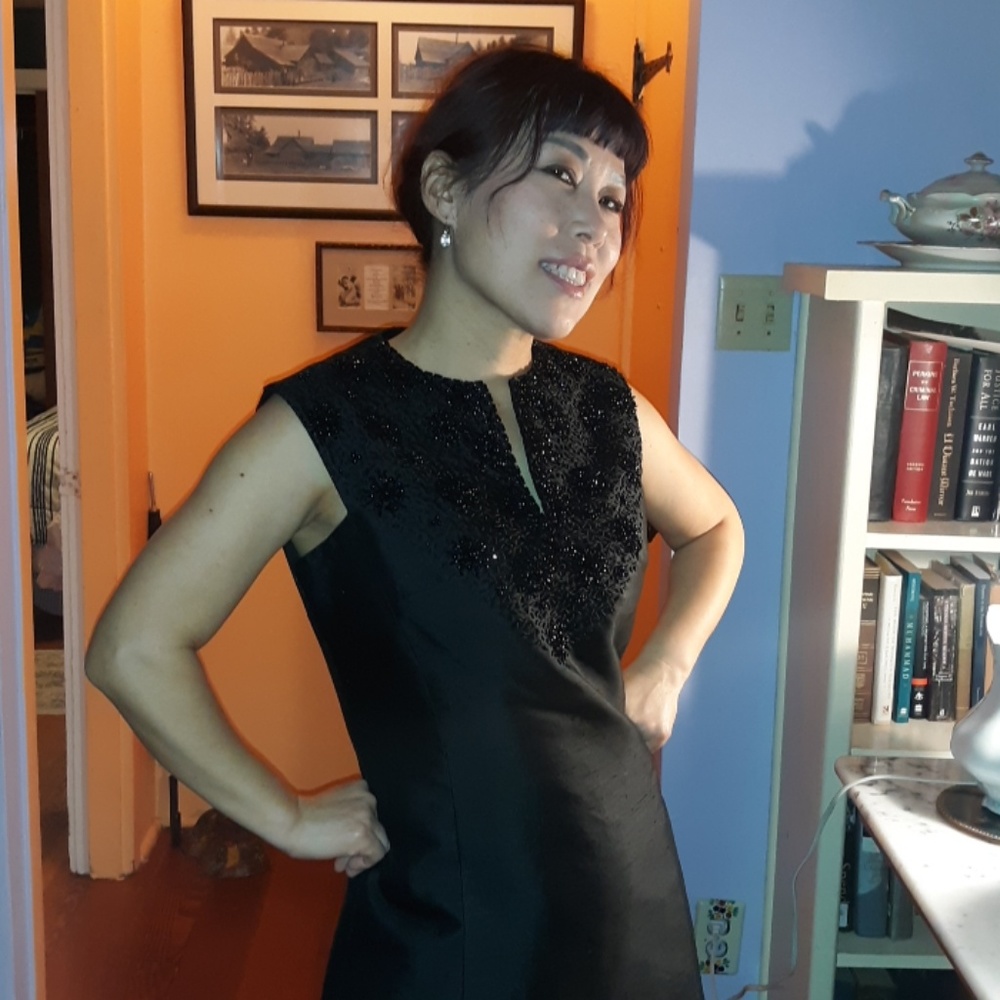 Vintage black silk taffeta sequined bodice wow